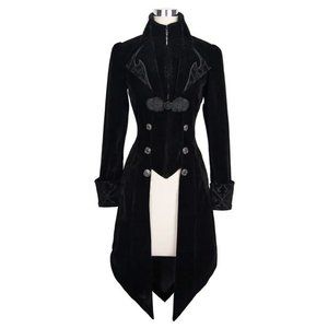 Women’s Steampunk Swallow Tail Coat Gothic Long Winter Black Velvet Coat